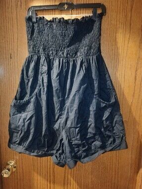 Xhilaration Strapless Smocked Black Romper with Pockets Size XXL